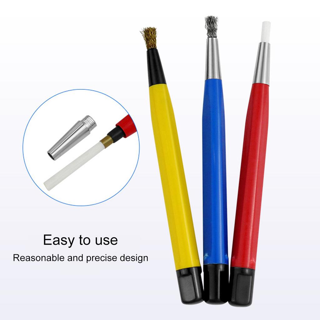 3Pcs/set Rust Removal Brush Pen Glass Fiber/Brass/Steel Brush Pen Shape Watch Repair Parts Polishing Cleaning Tool