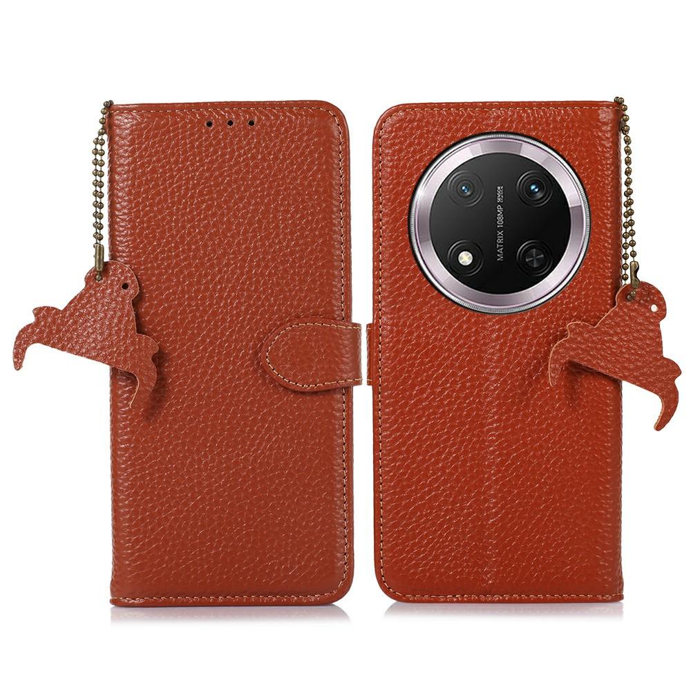 For Honor Magic7 Lite 5G/X9c 5G/X60 Pro 5G Case RFID Blocking Genuine Cow Leather Phone Cover Litchi Texture