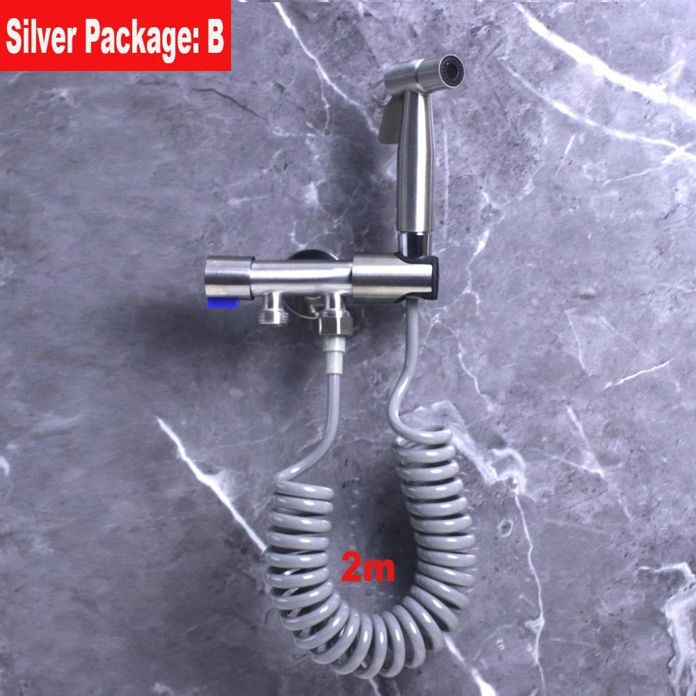 304 Edelstahl-Spritzpistole, Hand-Bidet-Sprühset, Hand-WC-Bidet-Wasserhahn-Sprühdusche, selbstreinigende Düse