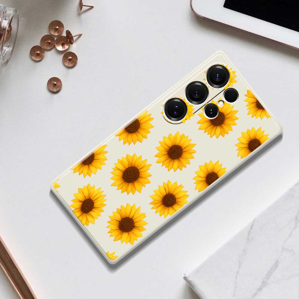 For Samsung Galaxy S25 Ultra Case Sunflowers Pattern Printing Straight Edge TPU Phone Back Cover