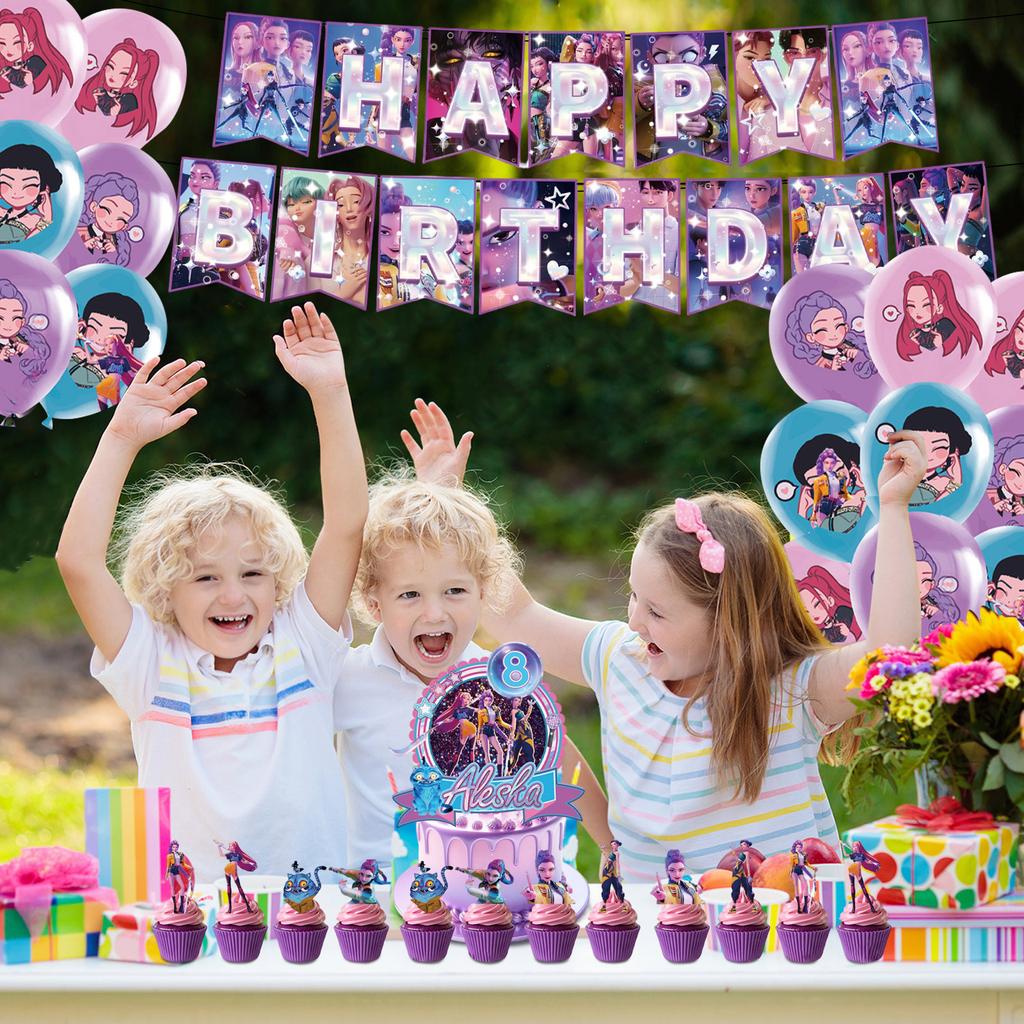 Birthday Theme Party Decoration Banner Pull Flag Cake Flag Balloon- Set
