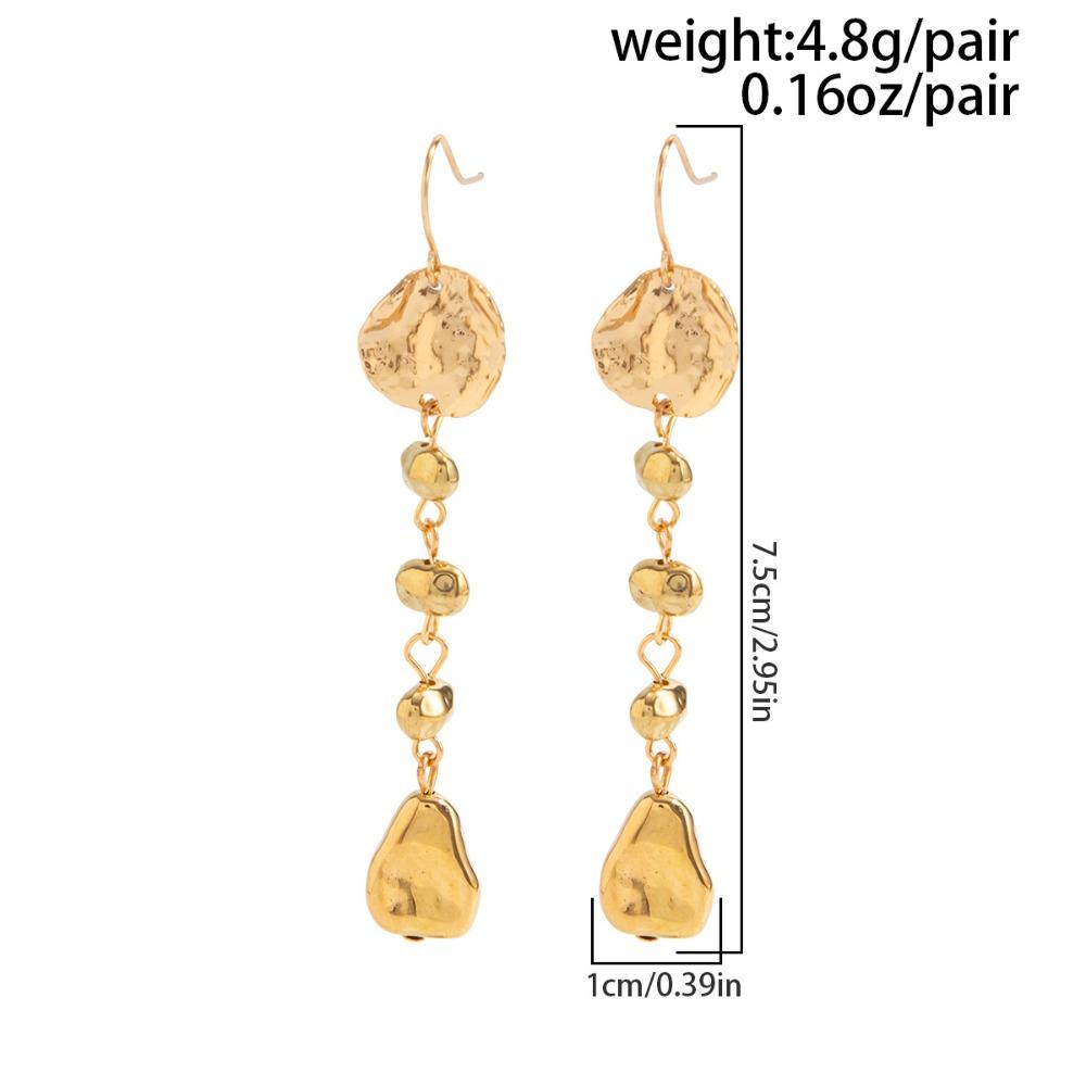 Retro Charm Irregular Circle Liquid Metal CCB Pleated Hammered Long Tassel Dangle Earrings for Women Fashion Jewelry Accessories