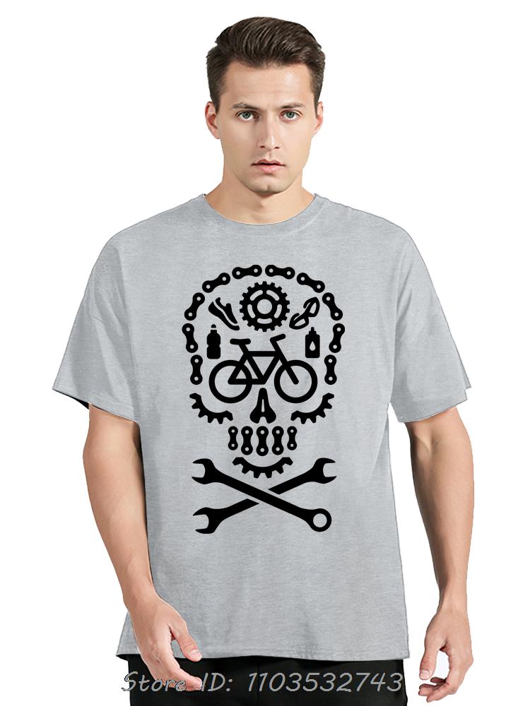 Funny Retro Oversized T-shirt For Men Clothing Fitness T Shirt Bicycle Racing Sugar Skull Bicycle Cycling Cotton Tshirt Muertos