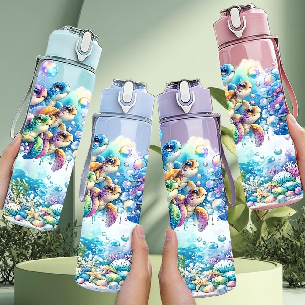 1PC Rainbow Girl Paint Splash Art Print 750ml Color Plastic Sports Water Bottle Leakproof Flip Straw Lid Suitable for Sports Office Home Use