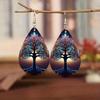 Bohemian Wooden Water Drop Earrings Elegant Rainbow Tree Of Life Willow Tree Teardrop Earring Double Sided Colorful Earrings