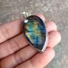 Natural Labradorite Sterling Silver Pendant, Flashy Gemstone Boho Statement Necklace