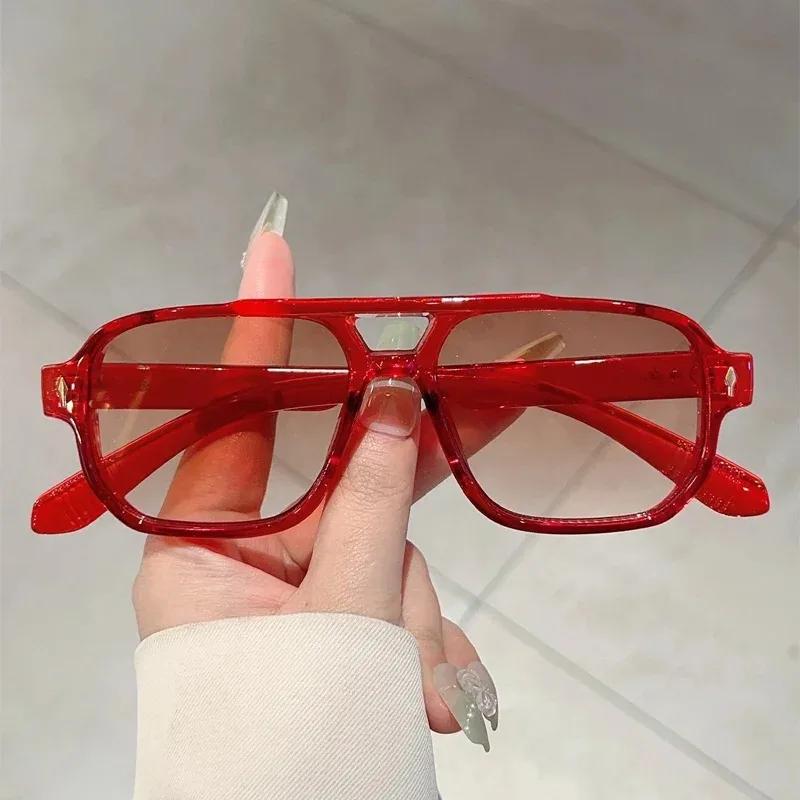 Square Sunglasses Fashionable Green Ocean Lenses Uv400 Glasses Men'S And Women'S Fashionable Rivet Sunglasses