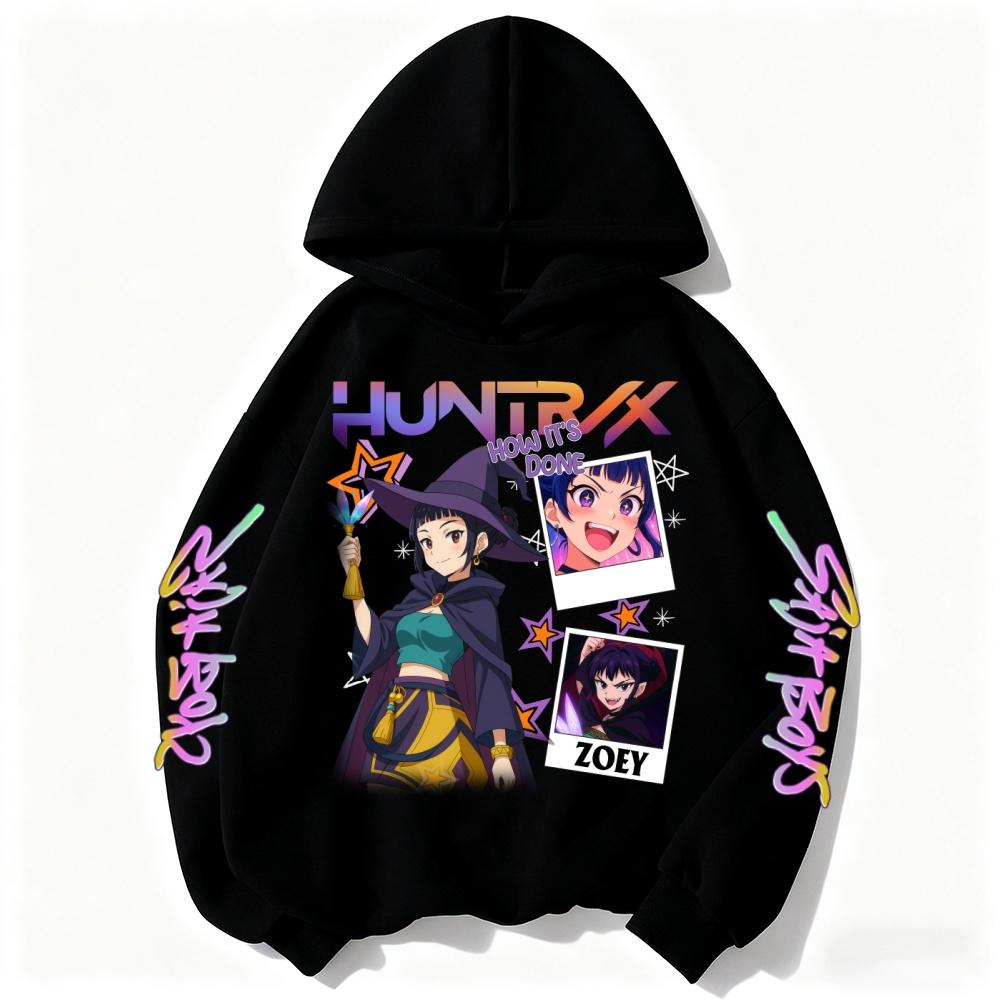 Cute KPop Demon Hunter kids hoodie pink plus velvet sweater autumn and winter Halloween Series tops for girls Boys Sweater