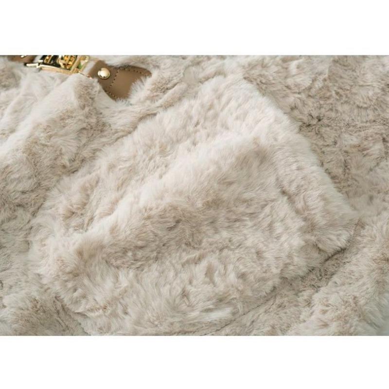 Women Faux Fur Vest Metal Buckle Loose Vintage Thick Warm Sleeveless