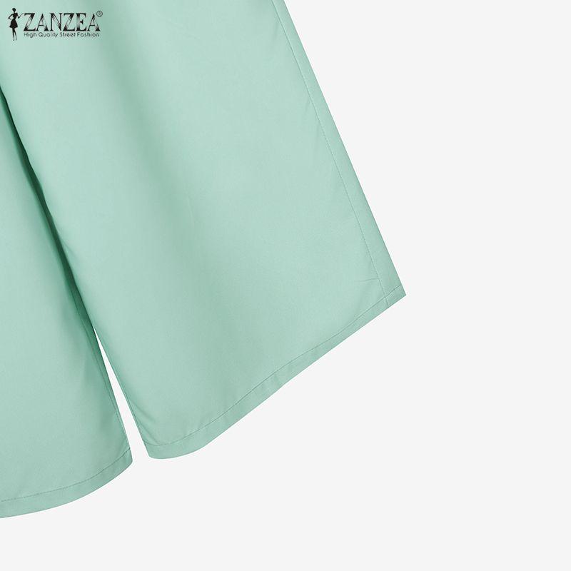 ZANZEA Bluză cu mânecă lungă și pantaloni cu imprimeu pentru femei, seturi casual din două piese