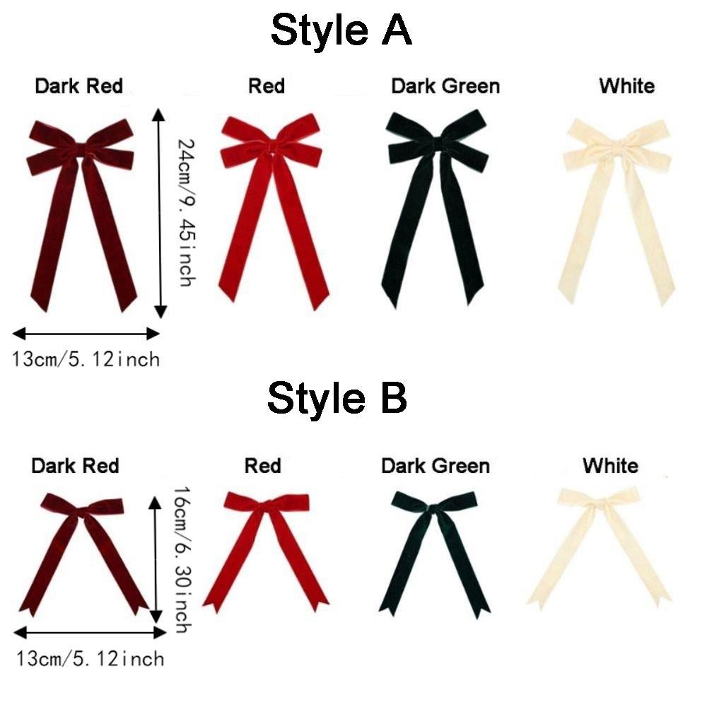 4PCS Long Ribbon Christmas Tree Bows Single/Double Ear Bow Xmas Gift Box Bow Holiday Ornament