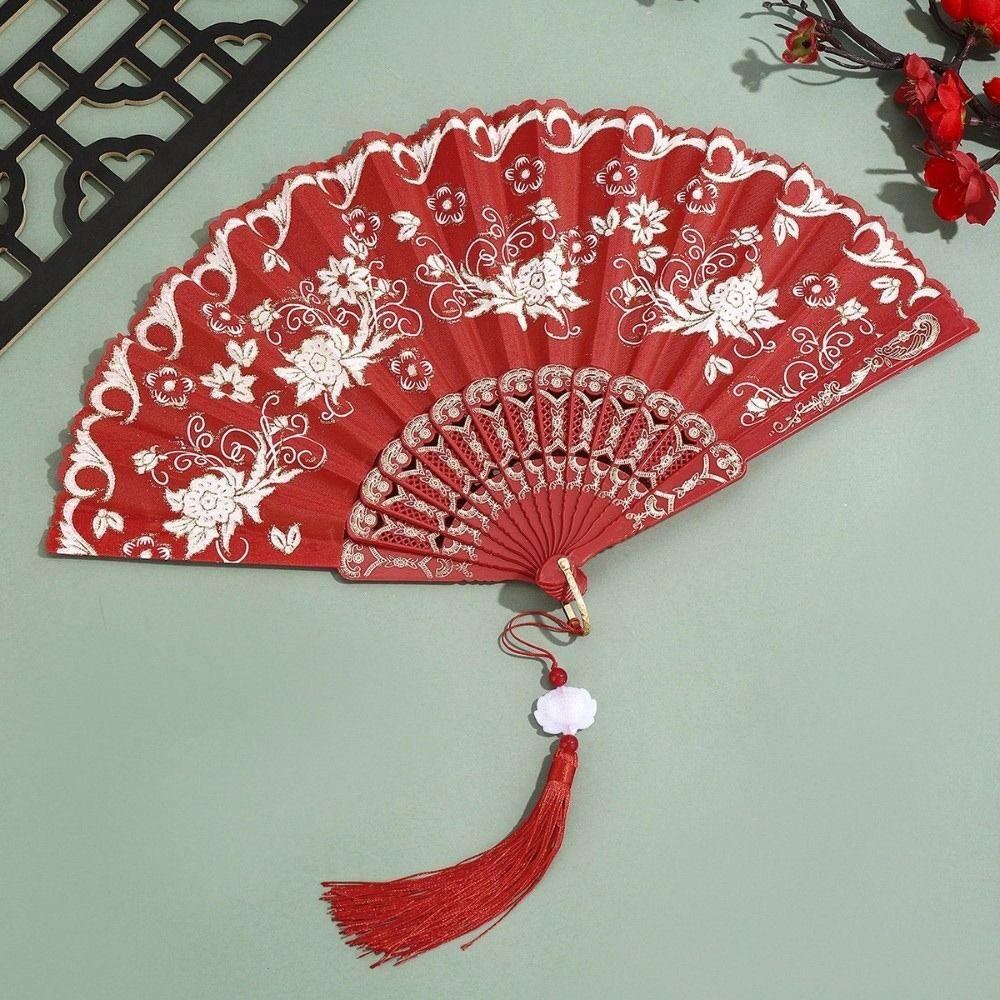with Tassel Chinese Style Fan Flower Carving Dance Hand Fan Home Decoration
