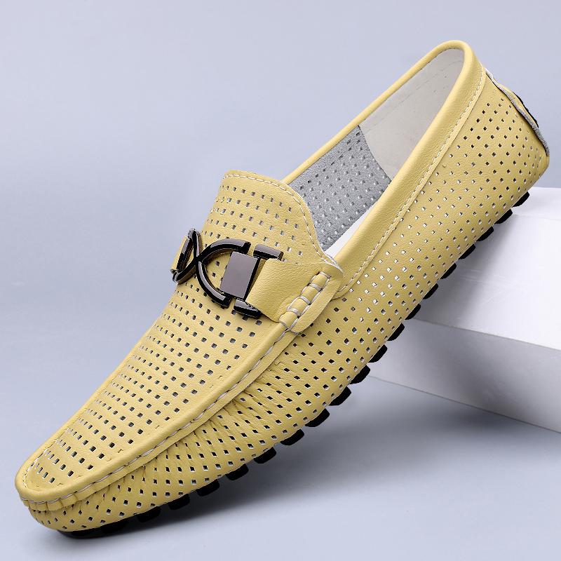 Fashion 2025 Spring Summer Men's Dress Shoes White Loafers Leather Casual Shoes Slip on Moccasin Shoes Fashion Hollow Out Design Shoes