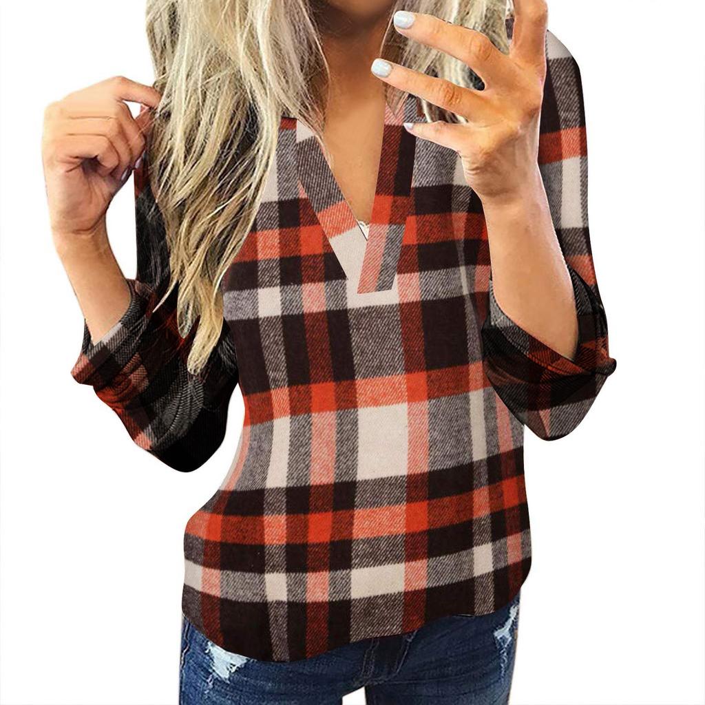 Women Casual Cotton Long Sleeve Plaid Shirt Women's Slim Jacket Shirt Top