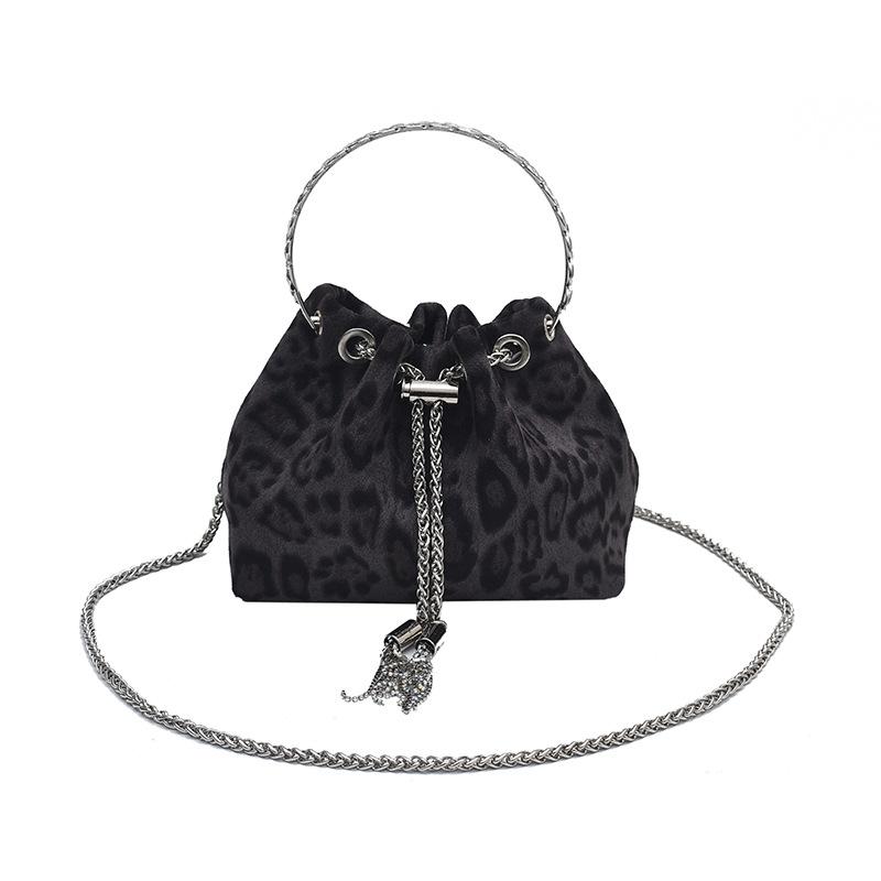 Leopard print fashion small bag spring new portable bucket bag retro chain oblique span bag