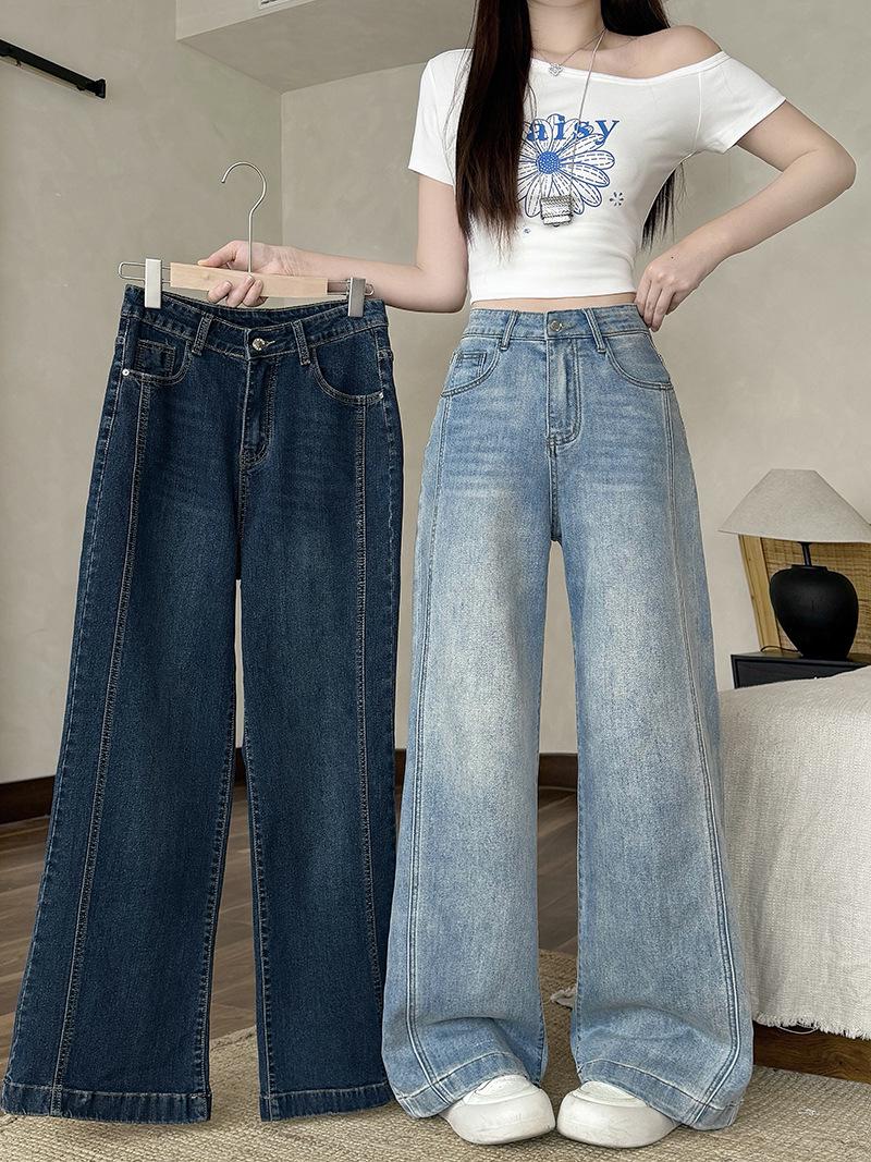 

Spring 2026 Plus Size High Waist Wide Leg Floor-Length Pants for Women L темно-синього кольору