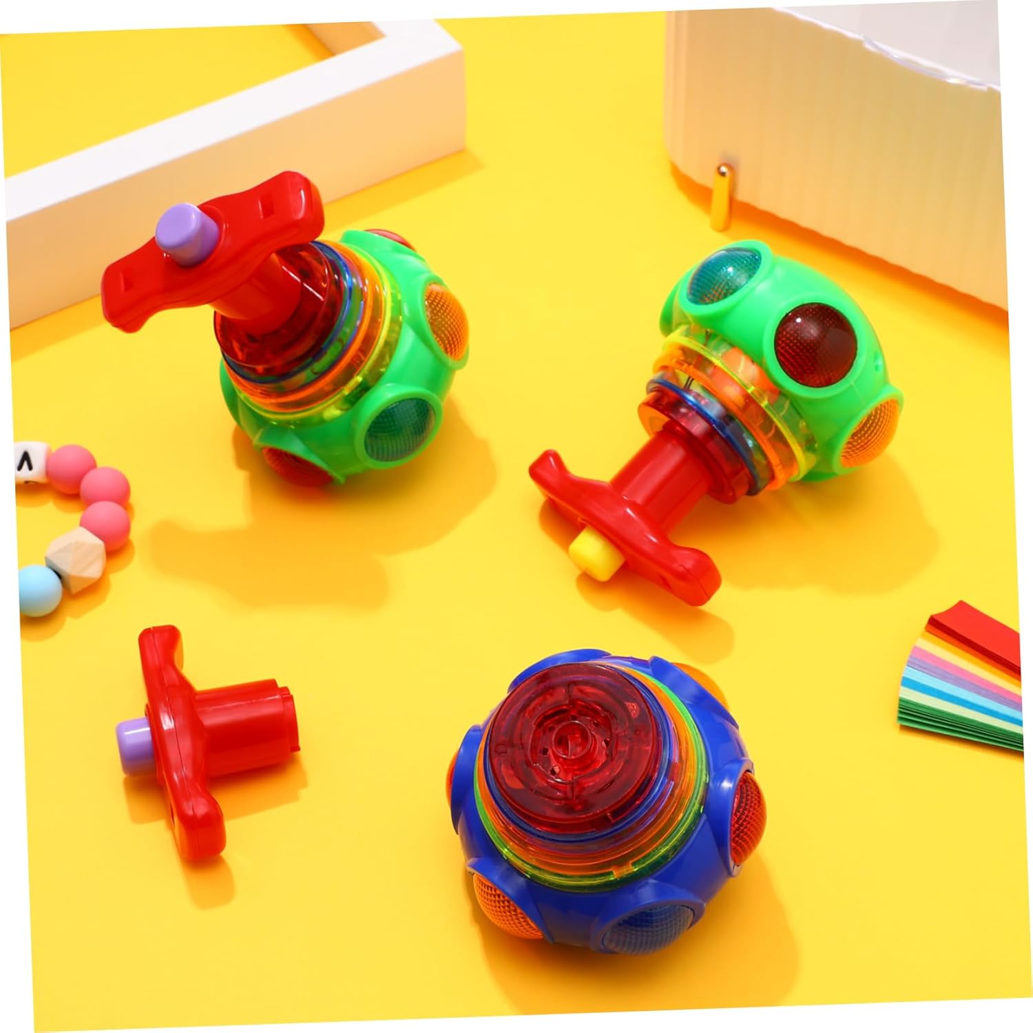 Toyvian 3 Pcs Light Up Spinner Tops Toys Flashing UFO Tops Toys Electric Flashing Gyro Toys with Flashing LED Lights and Music Party Favors Goodie