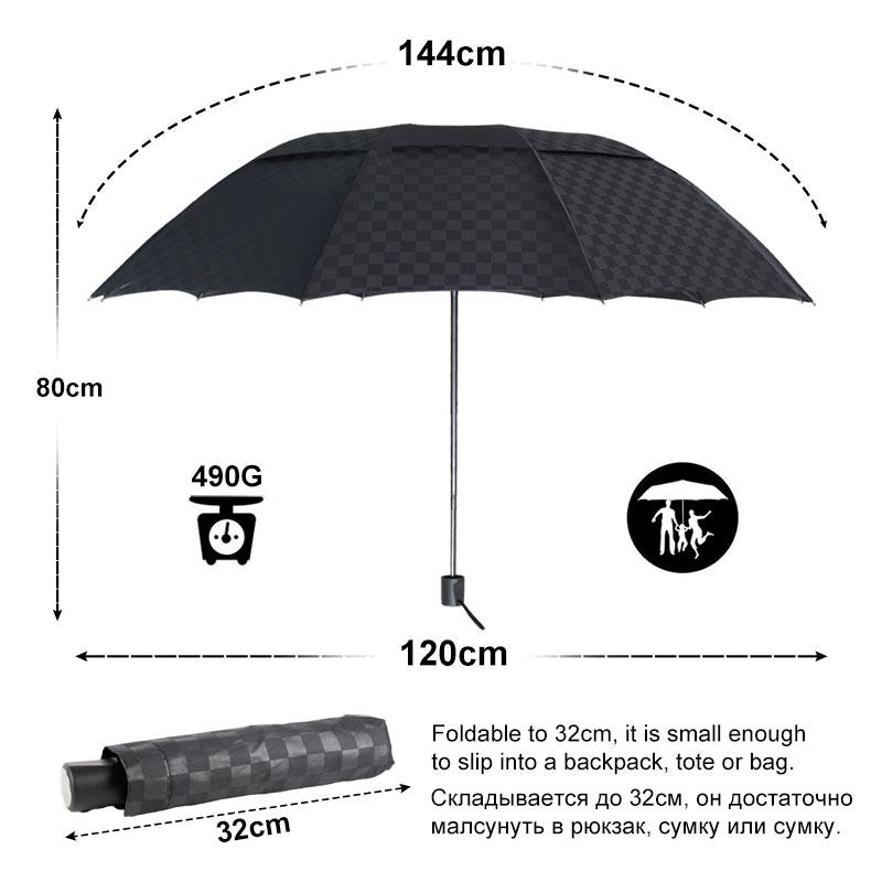 2023 Windproof 3 Fold Umbrella Rain Female and Male Double Layer Large 10K Business Umbrella Male Hidden Family Travel Umbrella