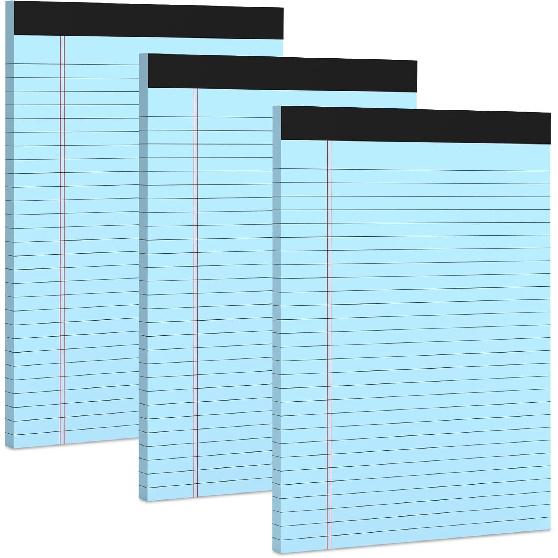 3 Pack White Legal Pads 8.5 x 11 Note Pads, Wide Ruled Notepads, Micro Perforated Lined Note Writing Pads 30 Sheets per Notepad Double-Side Printed