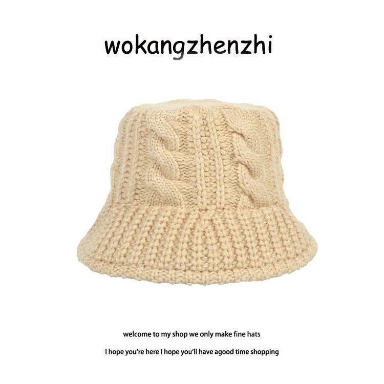 Black knitted hat is suitable for round face warm braided thick wool hat for women in autumn and winter