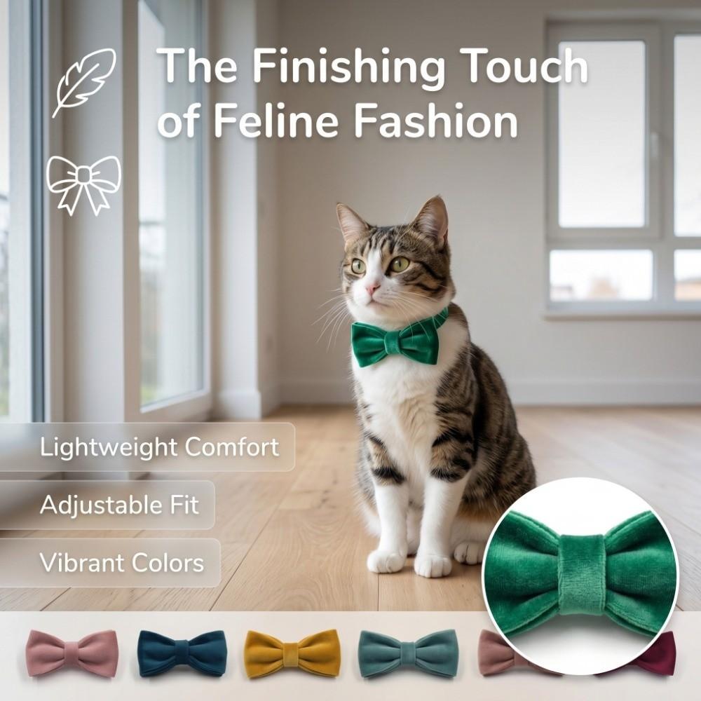 Nœud Papillon Chat en Velours Élégant Fait Main pour Animal de Compagnie Plusieurs Couleurs Unies Amovible Bricolage Nœud pour Collier d'Animal de Compagnie Gentleman Animal de Compagnie