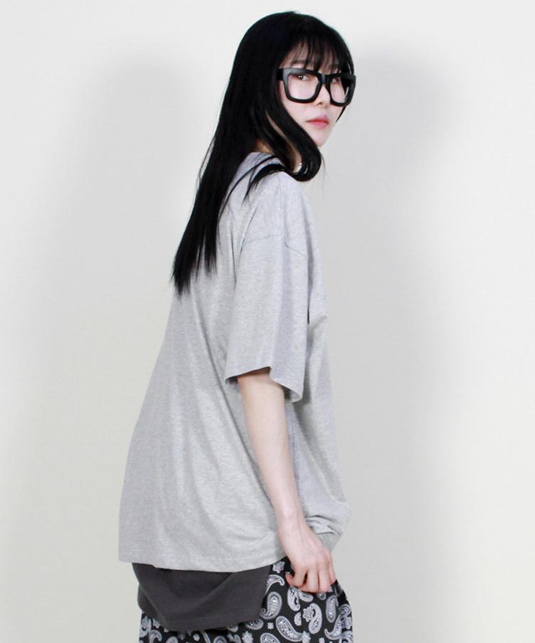 Deumakeu Oversized Plain Layered Short Sleeve Tee Gray