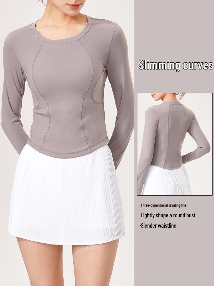 Herbst/Winter Schlank geschnittenes Rundhals Yoga T-Shirt: Hochwertiges lässiges Langarmshirt mit hoher Elastizität für Laufen & Bodycon Fitness