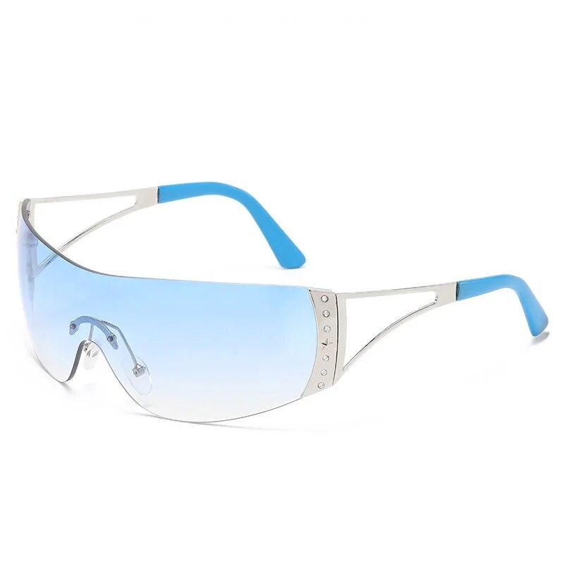 Rimless Diamond-encrusted Sunglasses European And American Sunglasses Y2k Future Technology Sports Mirror Sunglasses