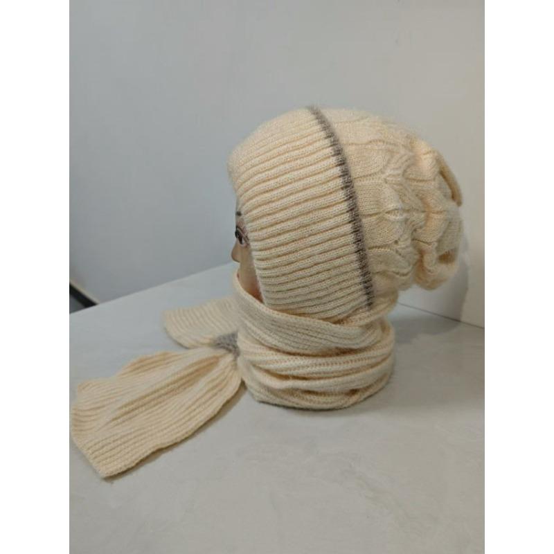 Scarf Integrated Hat Winter Women's New Scarf Hat Warm Knitted Headgear Plush Thickened Wool Hat Knitted Hat