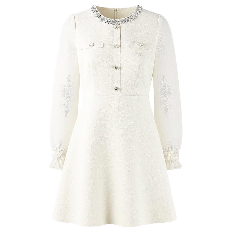 Qiusbuiyiren Elegant A-line Lace Patchwork Dress S