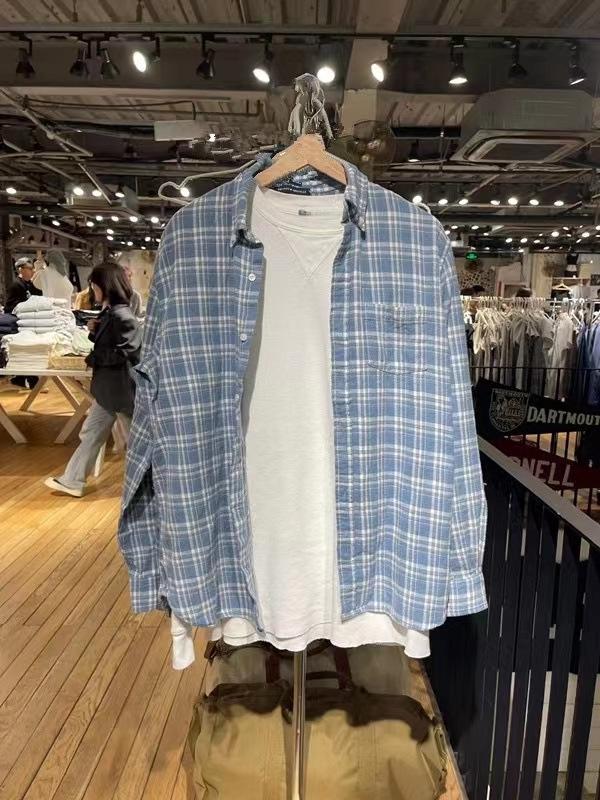 

Женский кардиган-рубашка в сине-белую клетку в стиле BM - Классический американский универсальный солнцезащитный топ One Size