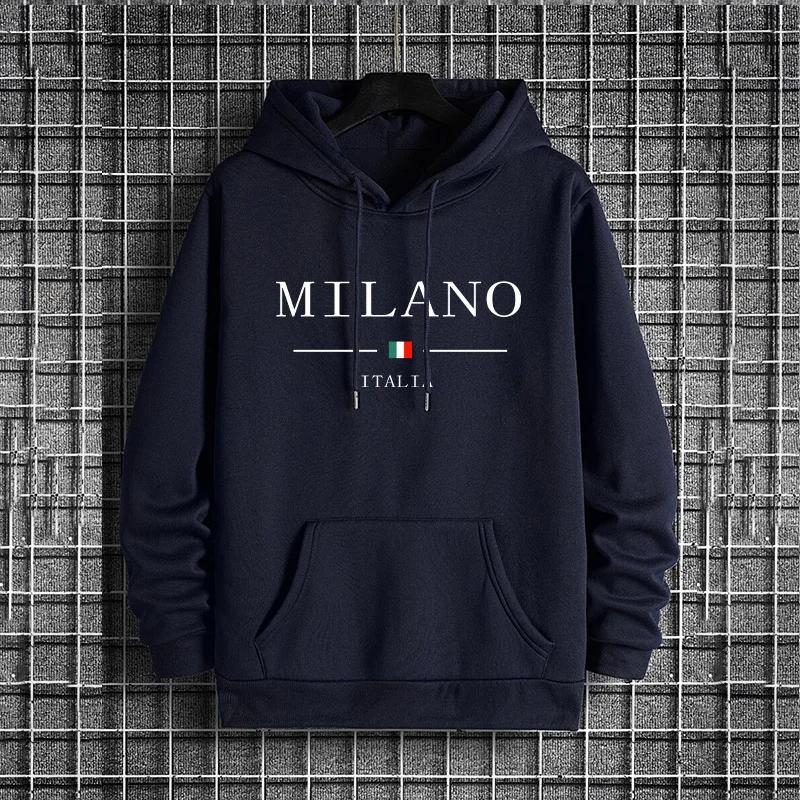 Male Casual Street Style Hoody Pullover Italy Milan Fashion Men's Hoodies 2025 Urban Streetwear Trendy Hip Hop Hooded Sweatshirt