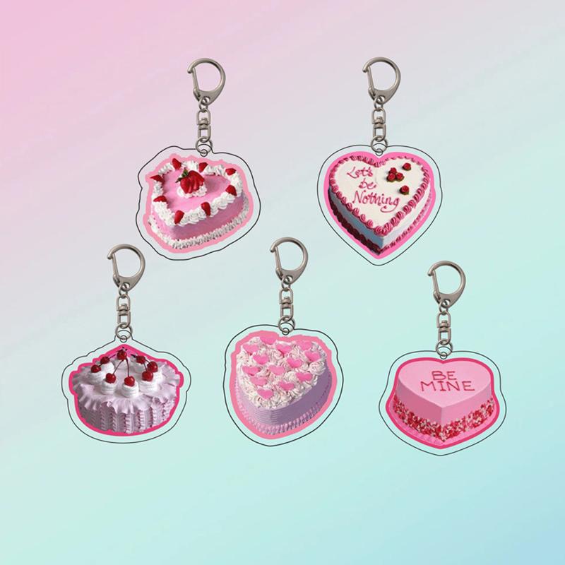 1PC Colored Birthday Cake Key Holder Vintage Acrylic Toy Gift Car Keychain Kawaii Backpack Zipper Ins Airpods Decorative Pendant