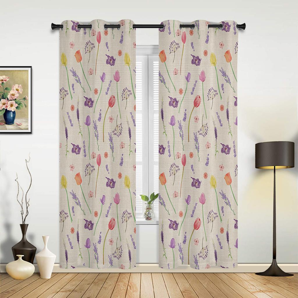 Lavender Purple Flower Romantic Bedroom Curtains Living Room Spaces Curtain Drapes Kitchen Spaces Kids Room Window Curtain Modern Home Decor