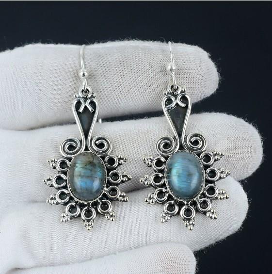 Labradorit Küpe Hilal Ay Küpe Gümüş Gözyaşı Küpe Boho Küpe Benzersiz Hediye Taş Bildirimi Küpe