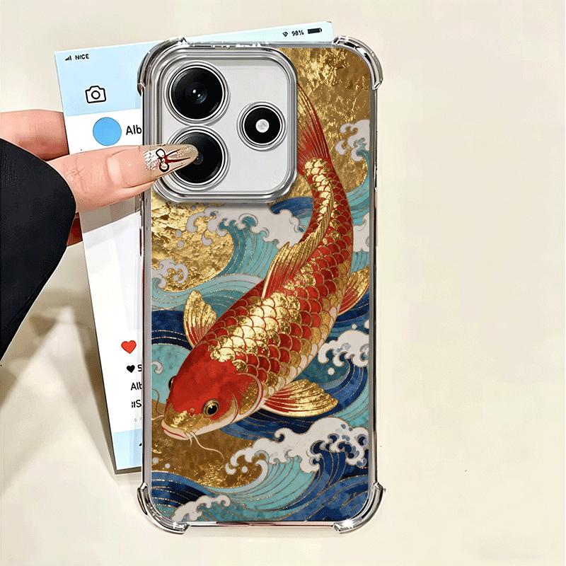 Goldener Karpfen Glücklicher Koi Beschichtung Handyhülle Für Xiaomi Poco X5 X6 X7 X8 Pro Max F8 Ultra F7 M8 M7 M5S Redmi 15C 15 14C 13C 13 X3 12