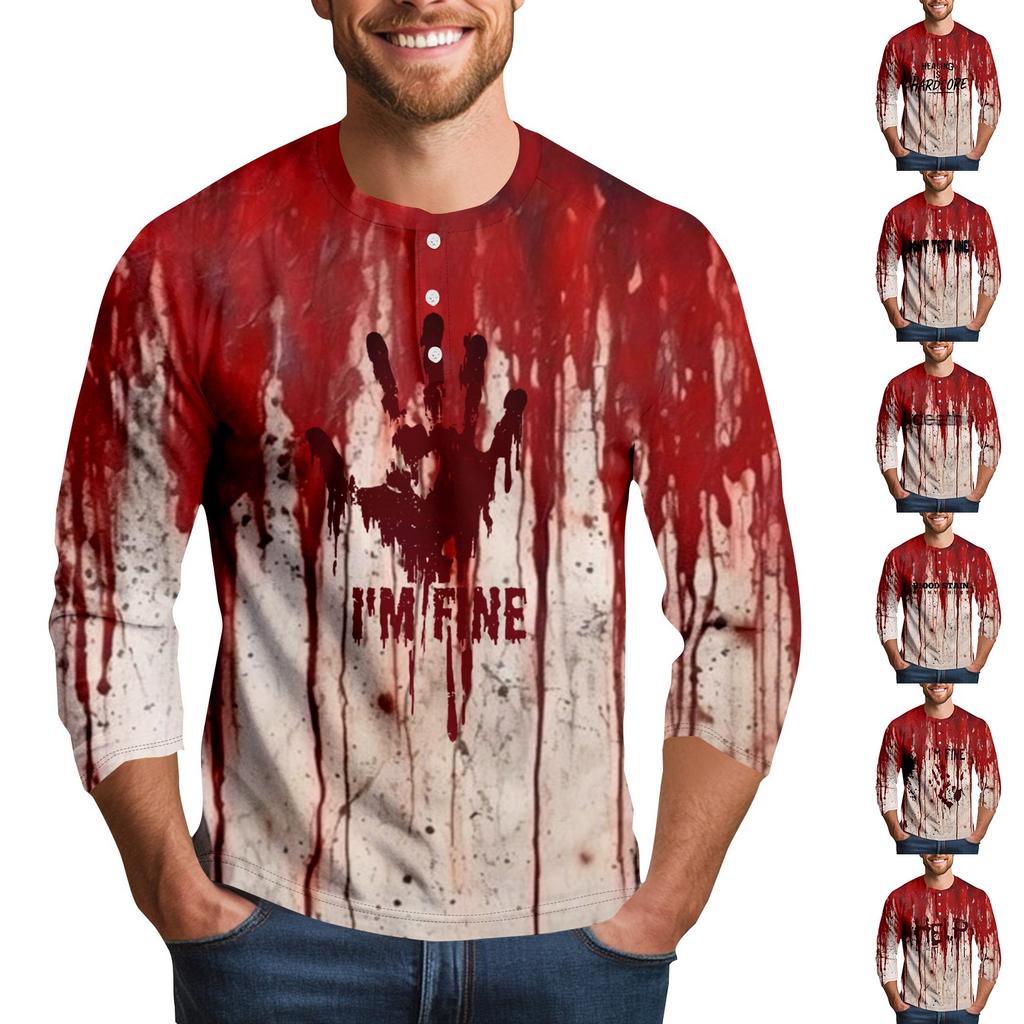 Men's Halloween Print Raglan Dralan Three-quarter Sleeve Casual Top