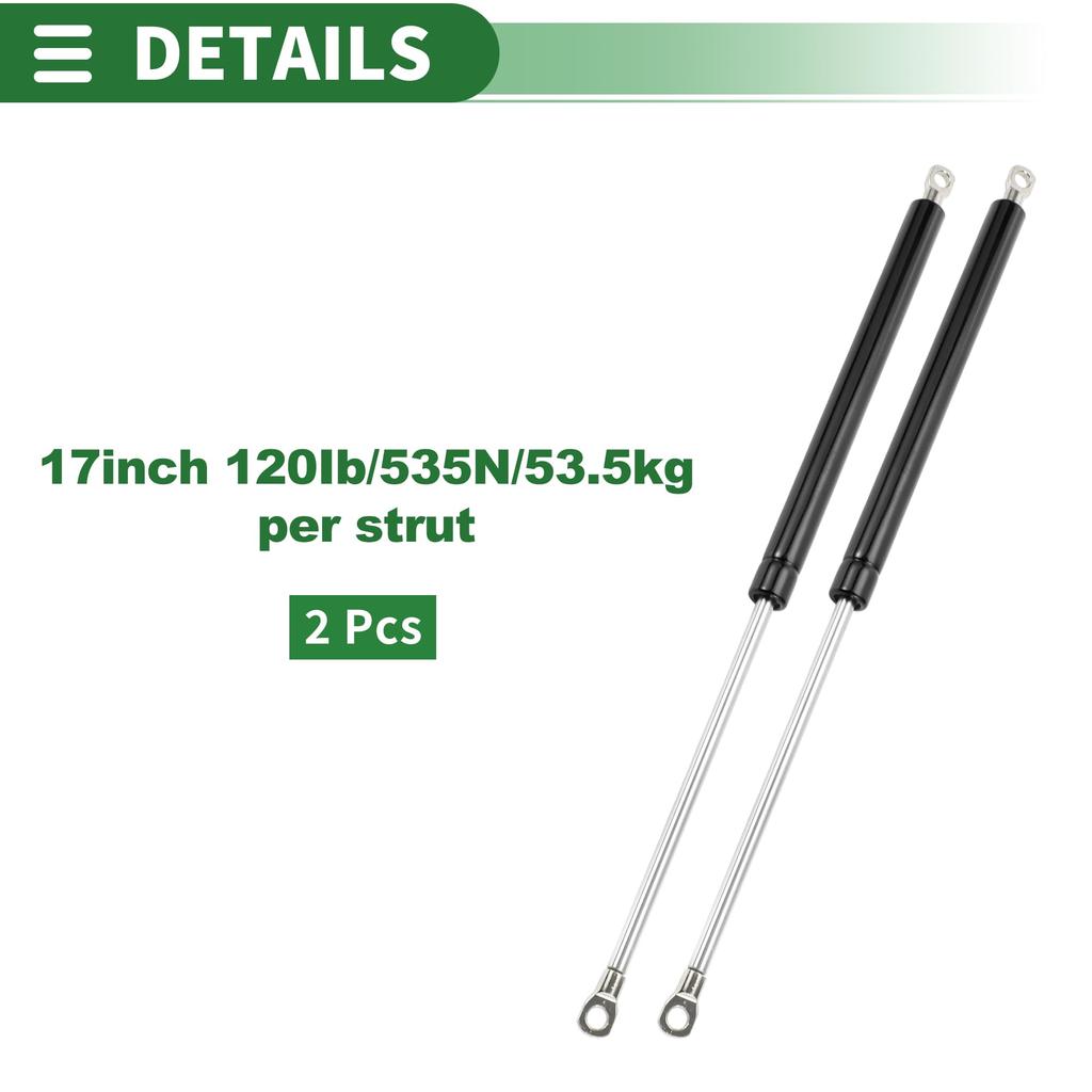 Motoforti Universal Lift Support Strut Gas Metal Set Springs, 17-inch/430mm, 120lb/535N/53.5kg, Black, 2-Piece