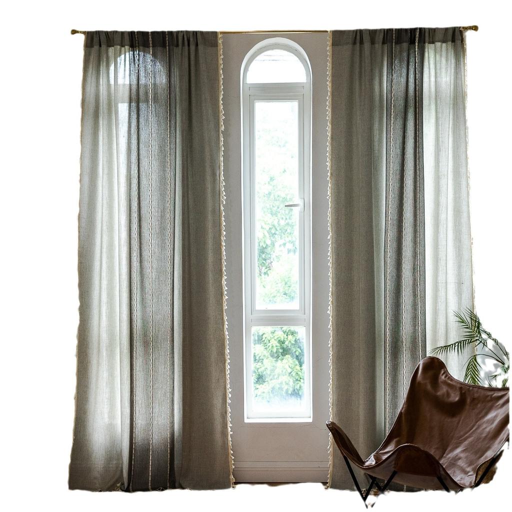 Curtain Finished American Country Retro Balcony Bedroom Dining Room Kitchen Personalized Embroidery Flower Retro Bay Window
