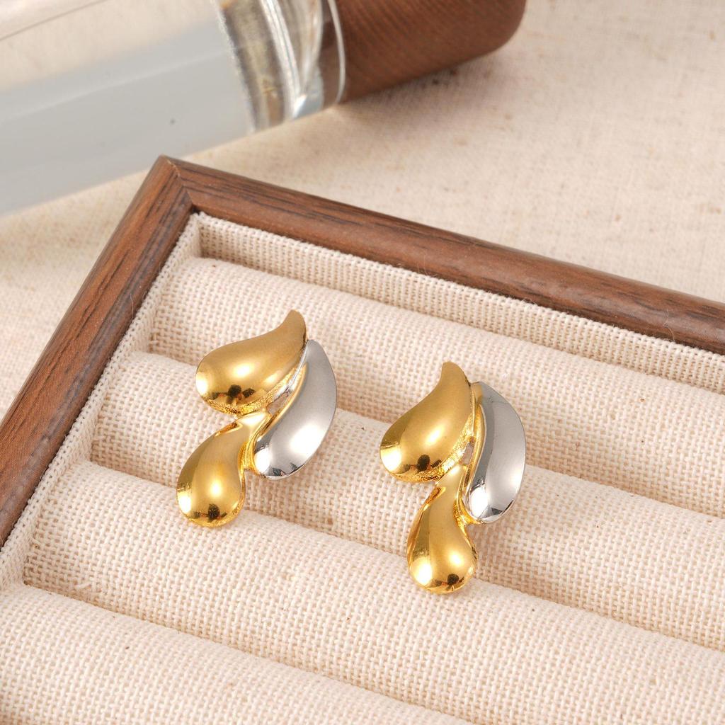Gold and Silver Stainless Steel Ear Studs with Color Block Design