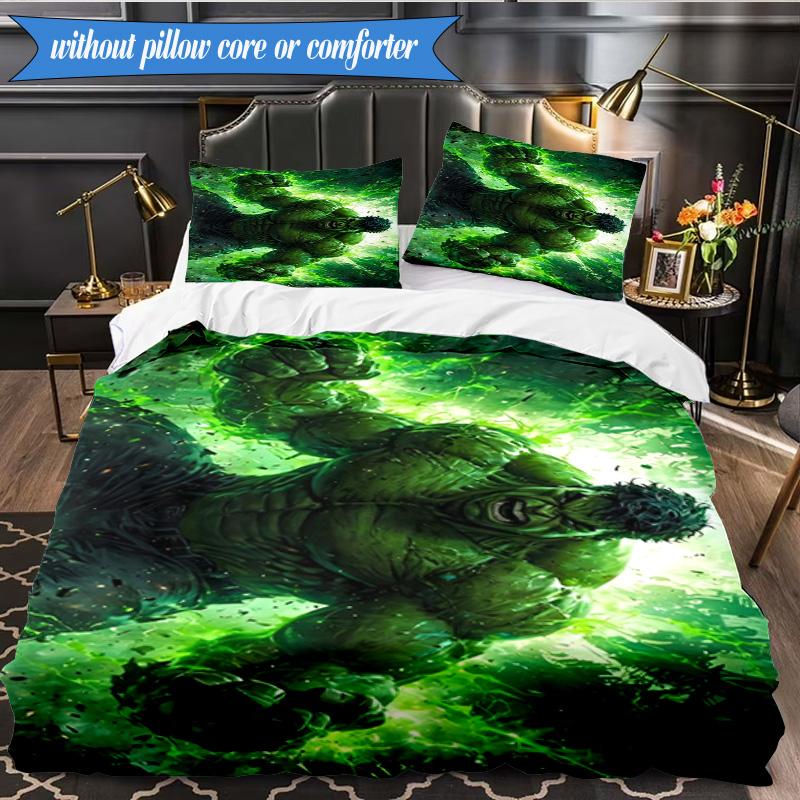 3PCS Green Hero Printed Bedding Set For Bedroom Dormitory,  Includes 1 Duvet Cover & 2 Pillowcases for All Seasons Home Decor Fan Gifts