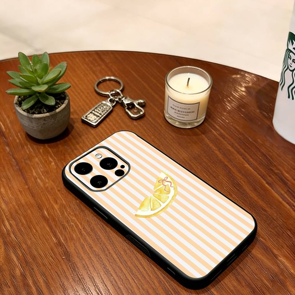 Lemon Cool Stripe Pattern Phone Case For iPhone 17, 16,15,14,13,12,11 Plus,Pro Max, Others Silicone Soft Black Cover