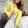 Women V-Neck Pocket Knitted Cardigan Sweater Jacket