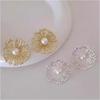 Exaggerated Personality Stereo Hollowed-out Metal Flower Pearl Stud Earrings for Women Temperament Trendy Jewelry Gift Accessory