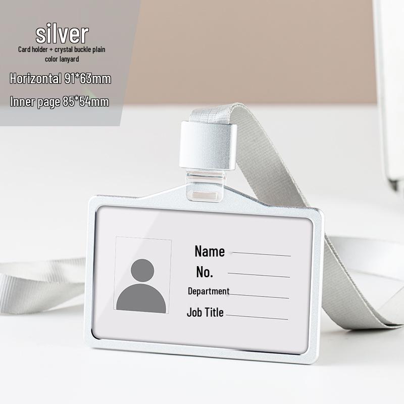 Aluminum Alloy ID Card Holder with Crystal Buckle Lanyard for Employees and Students
