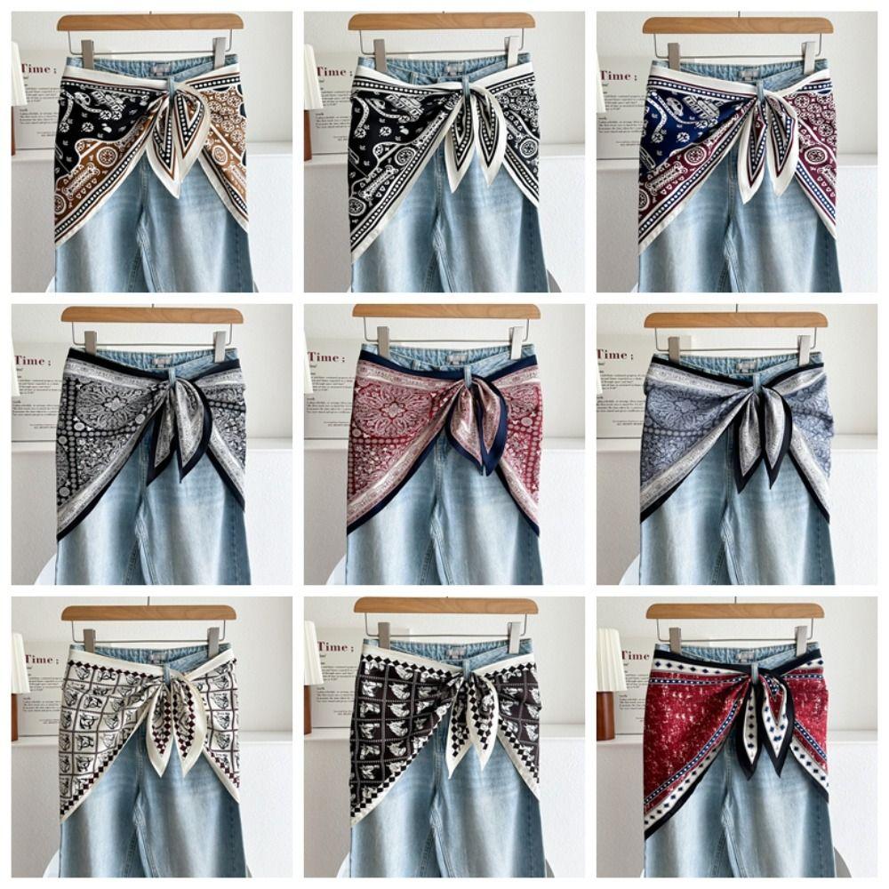 Foulard Rétro en Satin de Soie Style Ethnique Style Littéraire Foulard de Taille pour Femme Accessoire Polyvalent Extension de Chemise Accessoire de Voyage