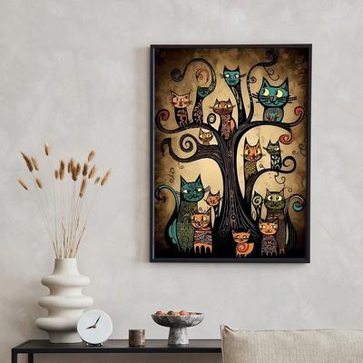 Gustav Klimt Style Cats Family Abstract Canvas Painting Cute Pet Cat Bunny Panda Posters and Prints Wall Art Pictures Room Decor