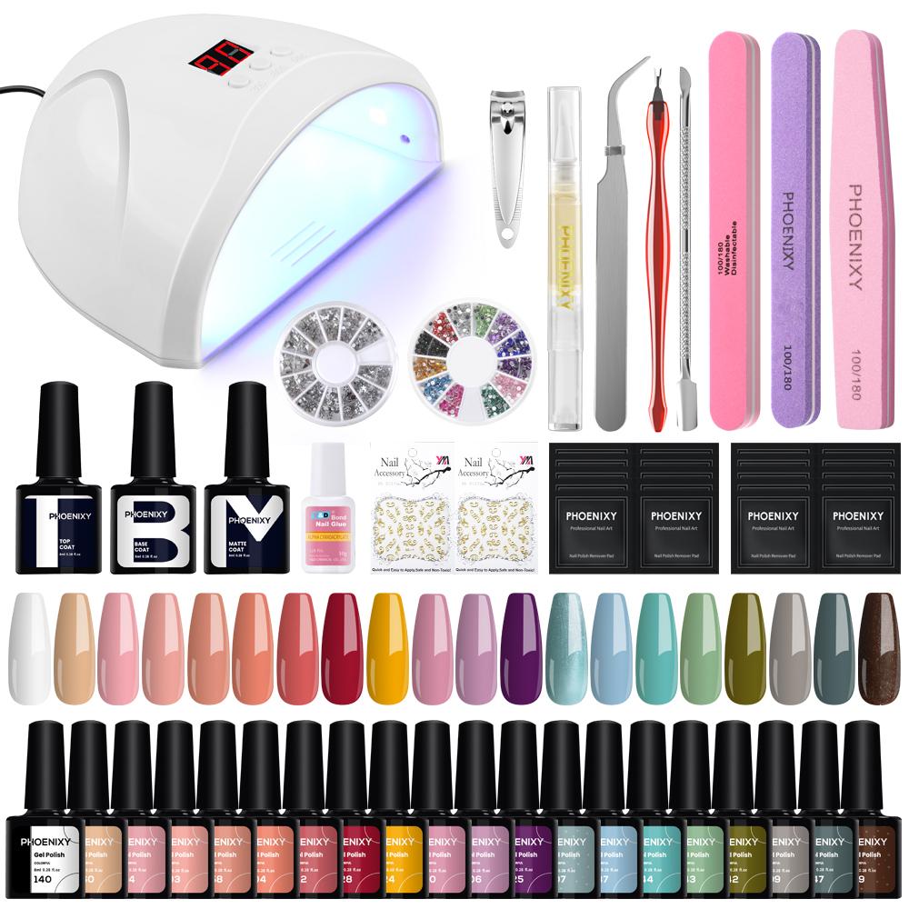 

Набор для ногтей PHOENIXY с лампой для ногтей мощностью 36 Вт, сушилка для ногтей, маникюрный набор, набор инструментов для замачивания, набор инструментов для дизайна ногтей и набор гель-лаков для ногтей set 03