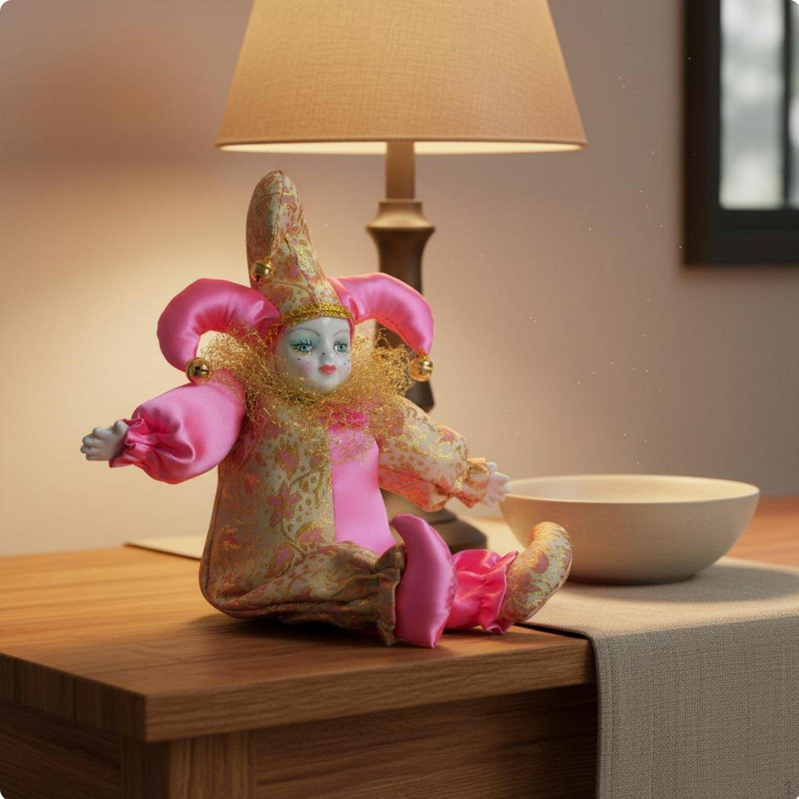 Hanging Clown Figurine Handmade Porcelain Head Cloth Doll Collectible Handcrafted Ceramic for