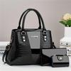 3-teiliges Elegantes PU Handtaschen-Set, Krokodilmuster Große Kapazität Umhängetasche mit Münzfach und Kartenhalter, Geprägte Tragetasche